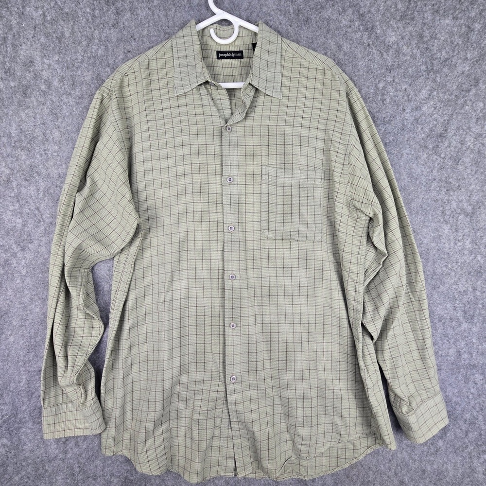 Joseph & Lyman Mens Large L Button Down Shirt Green Plaid Long Sleeve Cotton